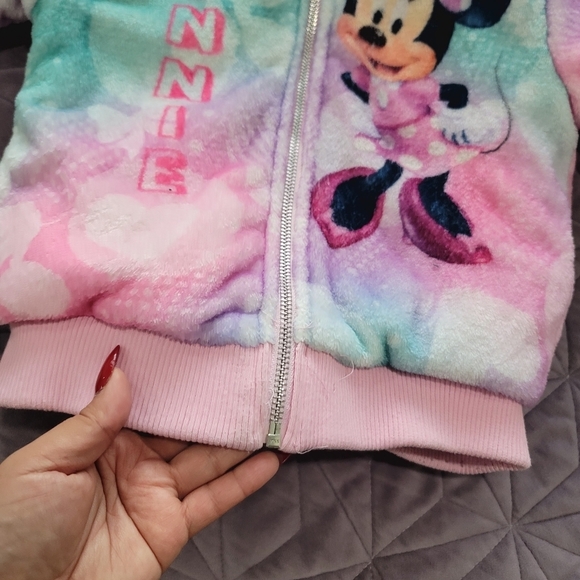♥️5 For $25DISNEY MINNIE MOUSE Cozy zip up jacket with hood and pockets size 4T - Picture 7 of 14